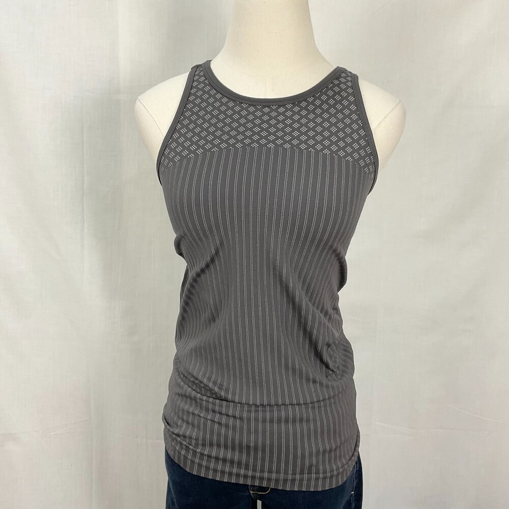 Athleta Gray Stripe Tank Top Seamless Racerback Renew Sz Small Active Athletic